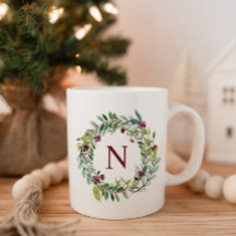 Wijnrood bloemenkrans initiële monogram