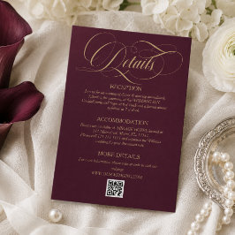 Wijnrood Elegant Script Trouwdetails Informatiekaartje
