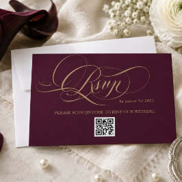 Wijnrood Elegante Kalligrafie Bruiloft RSVP Kaartje