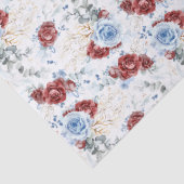 Wijnrood en Stofblauw Botanisch Bloemendesign Chic Tissuepapier (Detail)