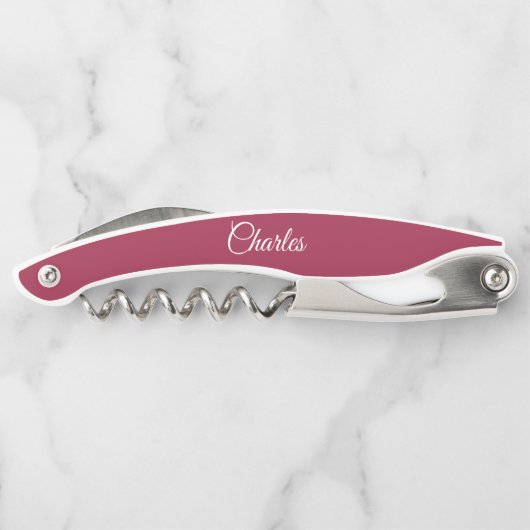 Wijnrood Gepersonaliseerde Bruiloftsgroomsman Kurkentrekker (Achterkant)