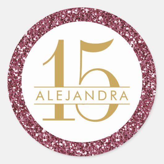 Wijnrood Glitter Quince Años Sticker Label (Voorkant)