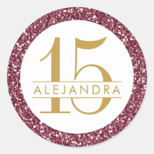 Wijnrood Glitter Quince Años Sticker Label