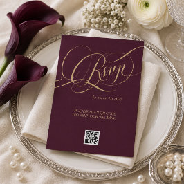 Wijnrood Goud Elegante Romantische Bruiloft RSVP Kaartje