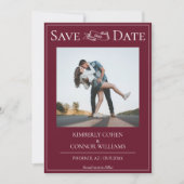 Wijnrood Modern Foto Save the Date (Voorkant)