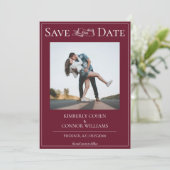 Wijnrood Modern Foto Save the Date (Staand voorkant)