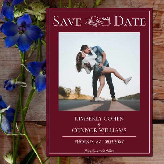 Wijnrood Modern Foto Save the Date