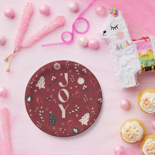 Wijnrood Nordic Joy Kerstboom Snoepriet Bel Papieren Bordje (Feest)