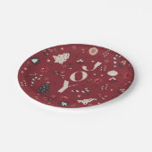 Wijnrood Nordic Joy Kerstboom Snoepriet Bel Papieren Bordje (Gekanteld)