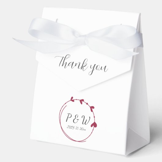 Wijnrood Simpele Hart Krans Monogram Bruiloft Bedankdoosjes (Voorkant)
