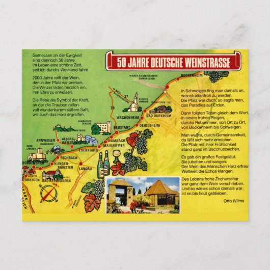 Wijnroute kaart van Duitsland Ansichtkaart (Voorkant)