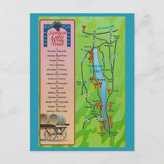 Wijnroute Seneca Lake Vintage Ansichtkaart Briefkaart (Voorkant)
