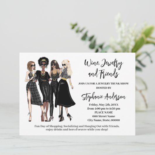 Wijnsieraden en Vrienden Trunk Show Kaart (Staand voorkant)