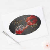Wijnslokjes en rode lippen op zwart ovale sticker (Envelop)