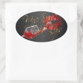 Wijnslokjes en rode lippen op zwart ovale sticker (Tas)