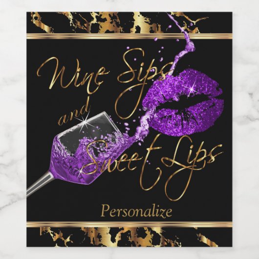 Wijnslokjes en zoete lippen - Paarse - Marmer Wijn Etiket (Enkel label)