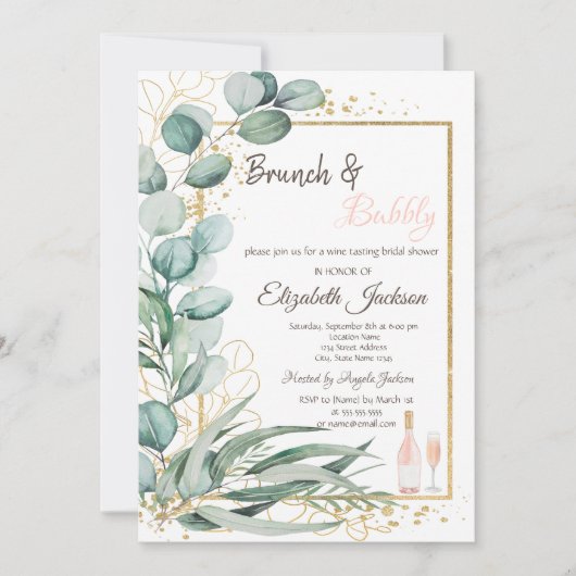 Wijnsmaak Eucalyptus Brunch en bubbelbubbelig Kaart (Voorkant)