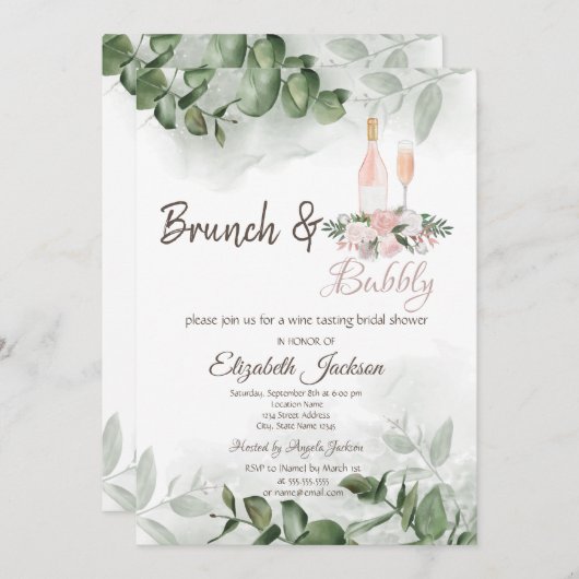 Wijnsmaak - Eucalyptus Greenery Brunch & Bubble Kaart (Voorkant / Achterkant)