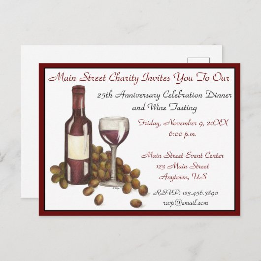 Wijnsnijstaart Cocktail Party Druiven Flesglas Uitnodiging Briefkaart (Voorkant / Achterkant)