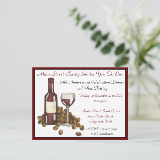 Wijnsnijstaart Cocktail Party Druiven Flesglas Uitnodiging Briefkaart (Staand voorkant)