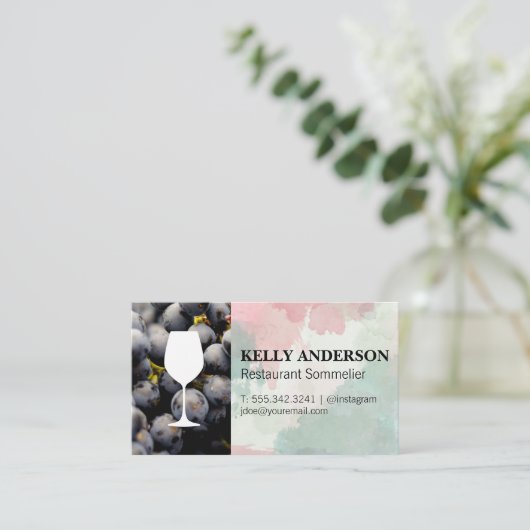 Wijnsommelier | Waterverf | Wijnstok Visitekaartje (Staand voorkant)