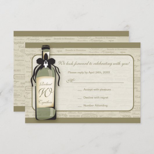 Wijnsoort en Fantasievolle Fles RSVP-kaart RSVP Kaartje (Voorkant / Achterkant)