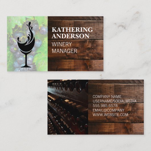 Wijnspat Logo | Houten Kelder | Druiven  Visitekaartje (Voorkant / Achterkant)