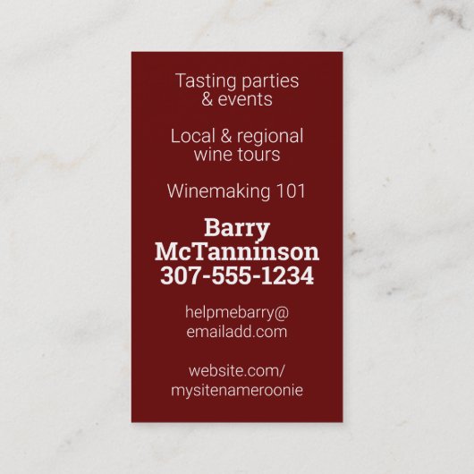 Wijnstoersen met een smaakgevende wijnbiefster visitekaartje (Achterkant)