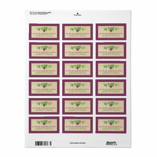 Wijnstok Adreslabel (perkamentstructuur) Etiket (Full Sheet)