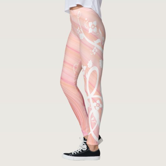 Wijnstok & Bloem Scroll Over Perzik en Roze Spiraa Leggings (Links)