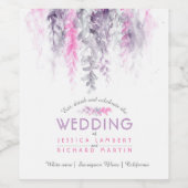 Wijnstok bloemige waterverf indigopaars roze bruil wijn etiket (Enkel label)