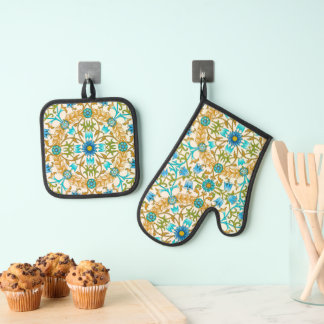 Wijnstok door William Morris, Vintage Textielkunst Ovenwant & Pannenlap Set