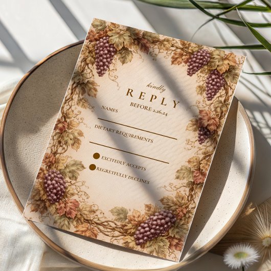 Wijnstok druiven bruiloft RSVP kaartje