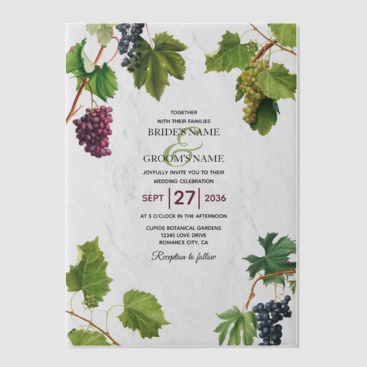 Wijnstok Druiven Mediterrane Griekse Eiland Trouw Vellum Uitnodigingen (Voorkant)