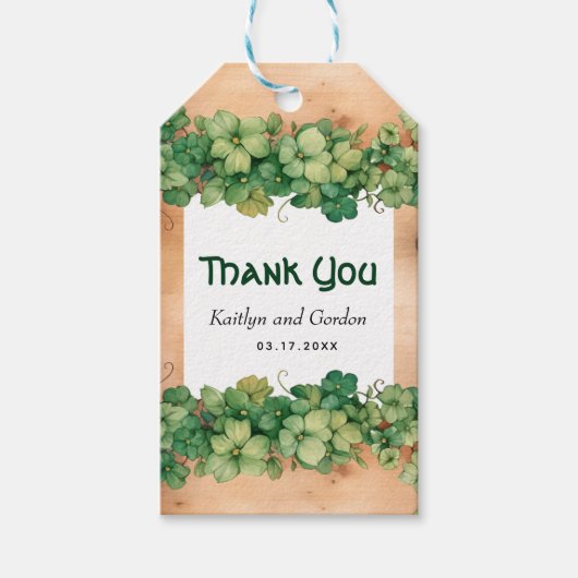Wijnstok en hout rustieke St. Patrick's Day bruilo Cadeaulabel (Voorkant)