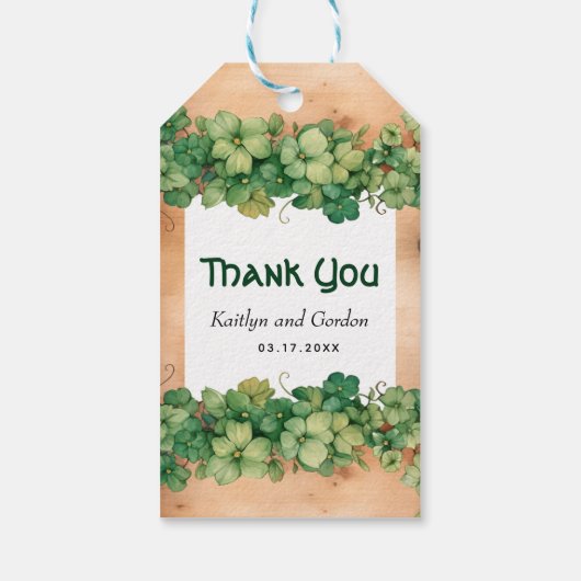 Wijnstok en hout rustieke St. Patrick's Day bruilo Cadeaulabel (Achterkant)