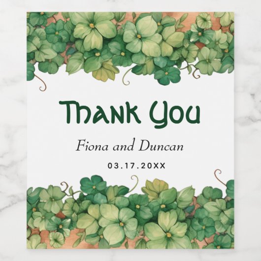 Wijnstok en hout St. Patricks Day Bedankt bruiloft Wijn Etiket (Enkel label)