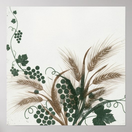 Wijnstok Oude Tarwe Botanische Linoleumsnede Poste Poster (Voorkant)
