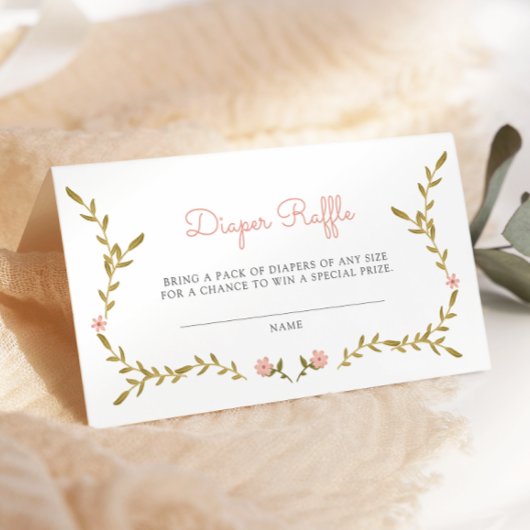 Wijnstok & Roze Bloemen Baby shower Luier Raffle Informatiekaartje