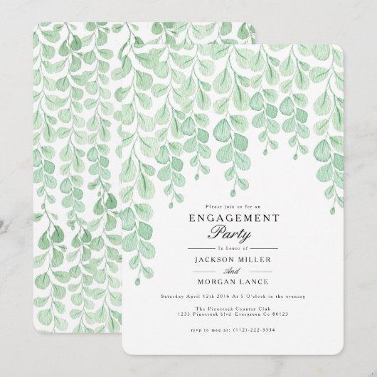 wijnstok | Waterverf Engagement Party Uitnodigen Kaart (Voorkant / Achterkant)