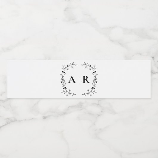 Wijnstok-weddenschapsmonogram, paar Initialen Waterfles Etiket (Enkel label)