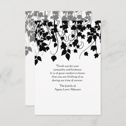 Wijnstokje Bereavement Hartelijk dank Bedankkaart (Voorkant / Achterkant)