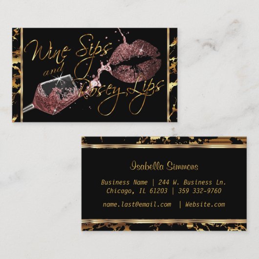 Wijnstokjes en rosey - Roos - mosterd - marmer Visitekaartje (Voorkant / Achterkant)