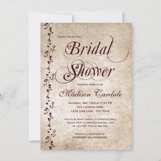  wijnstokken Elegant Bridal Shower Invitations Kaart (Voorkant)