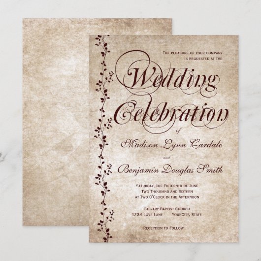  wijnstokken Elegant Rustic Wedding Invitations Kaart (Voorkant / Achterkant)