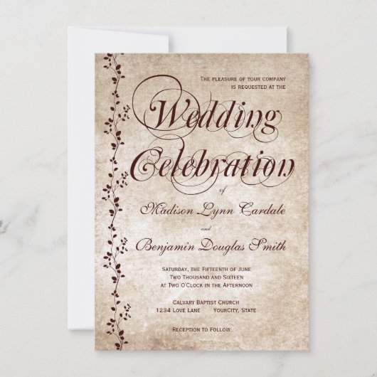  wijnstokken Elegant Rustic Wedding Invitations Kaart (Voorkant)