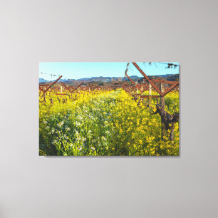 Wijnstokken en Mosterd Bloemen Canvas Afdruk