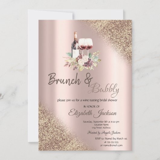 Wijnstokken glinsterende bokeh brunch & bubbels kaart (Voorkant)