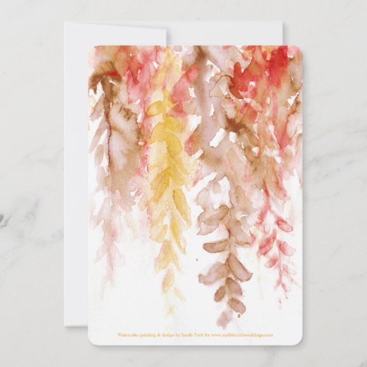 Wijnstokken koraal rood bruin bruiloft avond recep kaart (Achterkant)