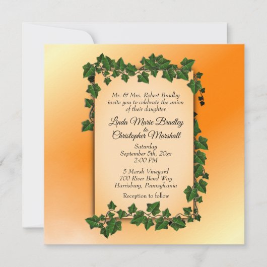 Wijnstokken op Oranje bruiloft Kaart (Voorkant)